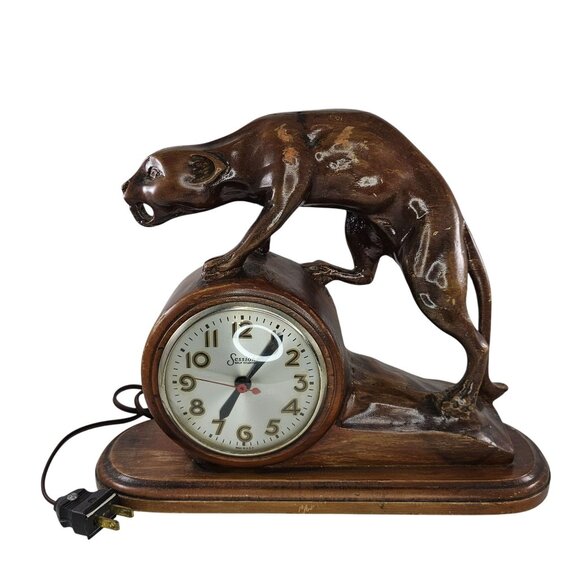 Vintage Master Crafters Sessions Jaguar Panther Clock Wood Carved DOES NOT WORK - Picture 1 of 10